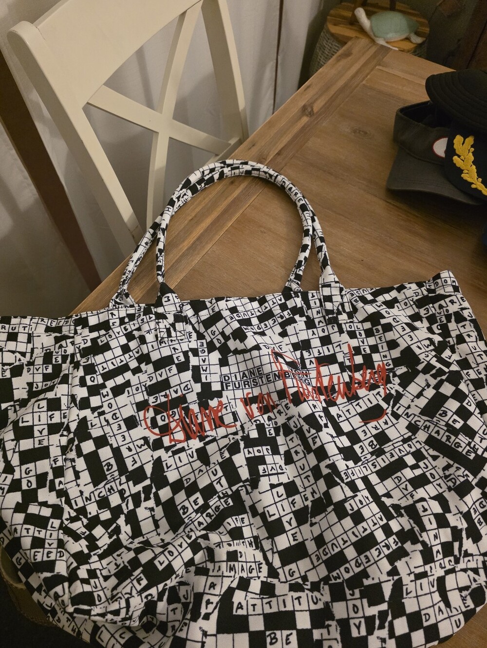 Diane Von Furstenberg Black & White Crossword Print Tote